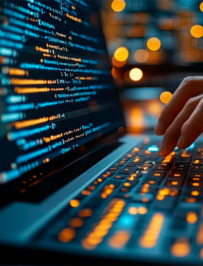 Equipo creando una aplicación empresarial en una pantalla moderna.